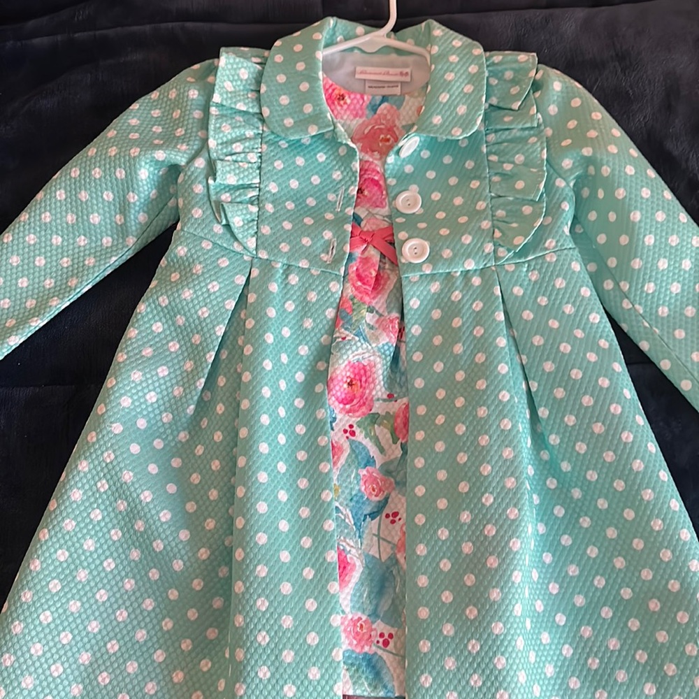 4T  turquoise jacket and flower dress combo, Brand: Bonnie Jean